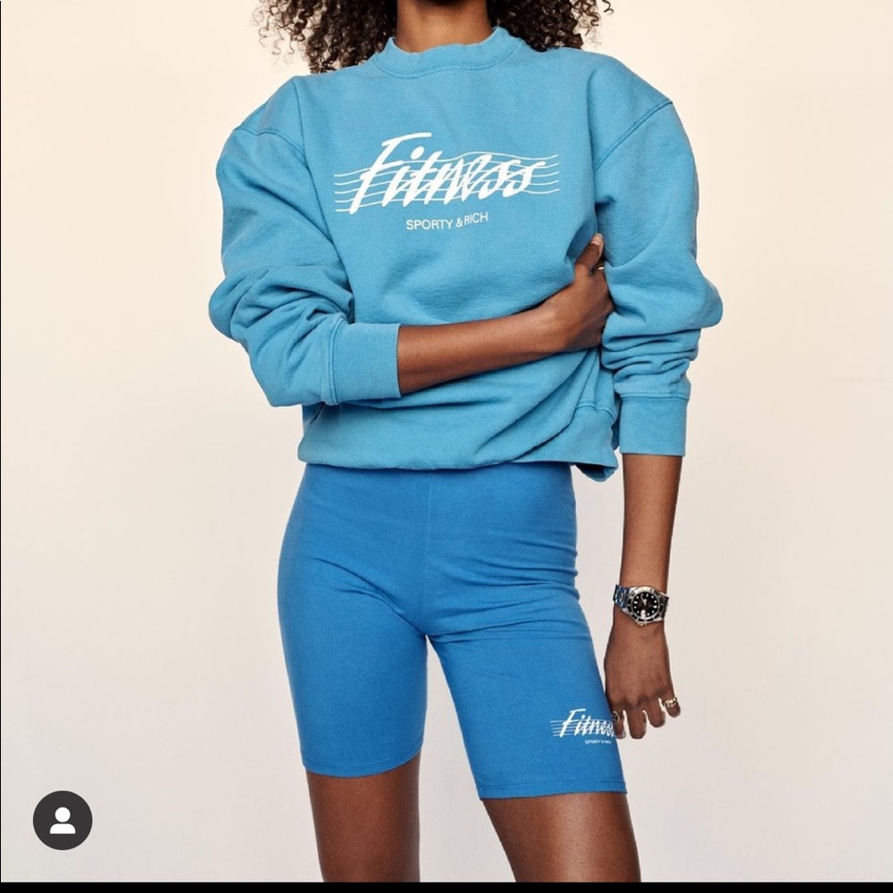 Sporty & Rich 80s Varsity Blue Logo Princess Diana Fitness Biker Shorts Sz L/XL - Picture 13 of 13